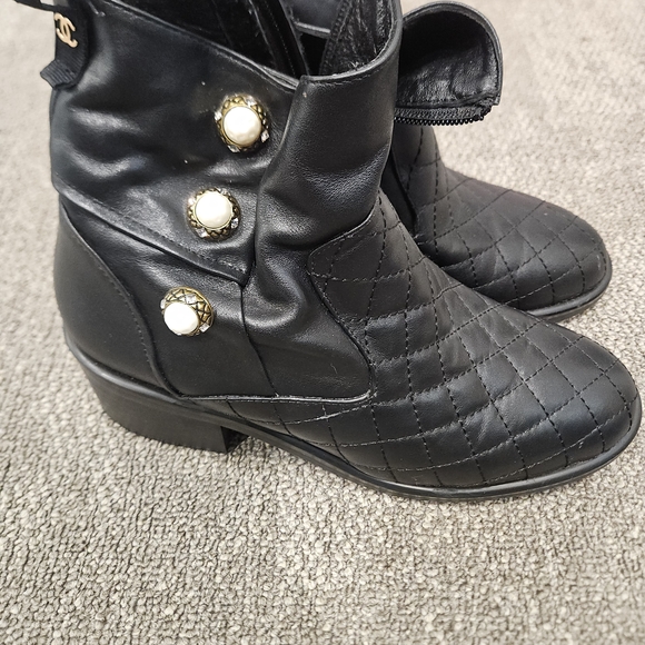 Black Quilted Leather Ankle Boots